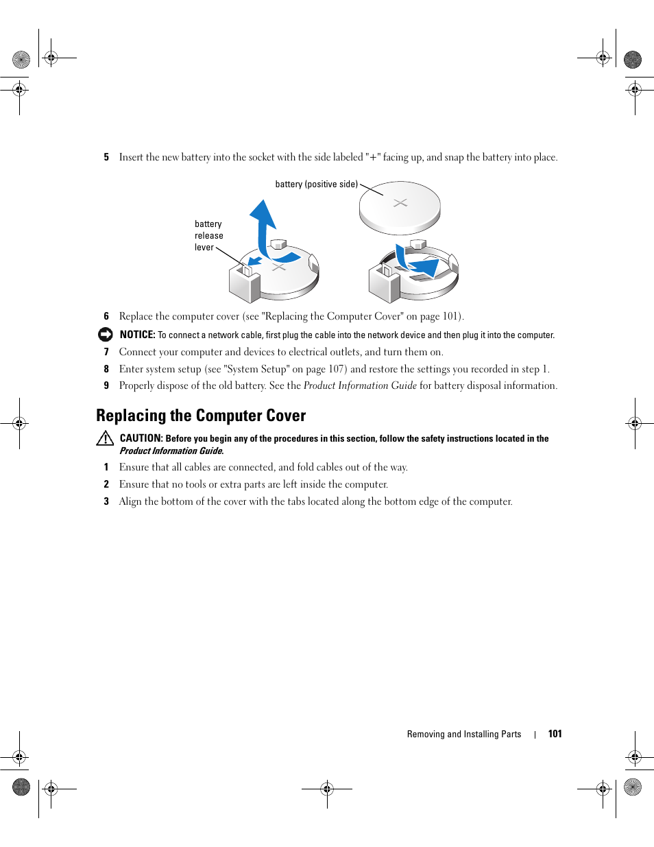 Replacing the computer cover, Ect settings in step 8 | Dell Dimension 5150/E510 User Manual | Page 101 / 142