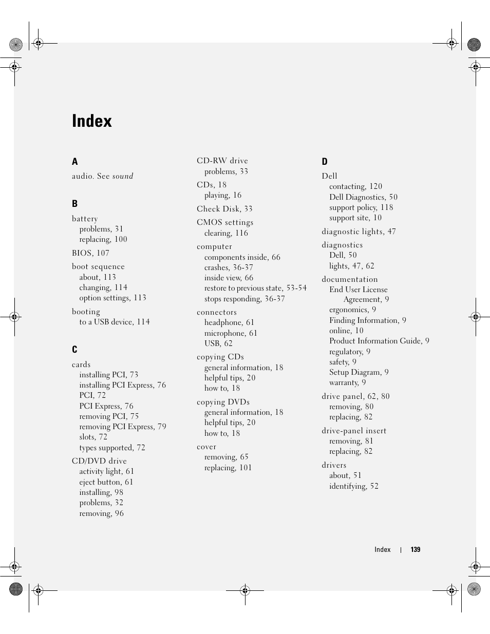 Index | Dell Dimension 5150/E510 User Manual | Page 139 / 142