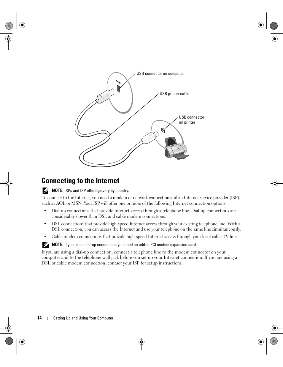 Connecting to the internet | Dell Dimension 5150/E510 User Manual | Page 14 / 142