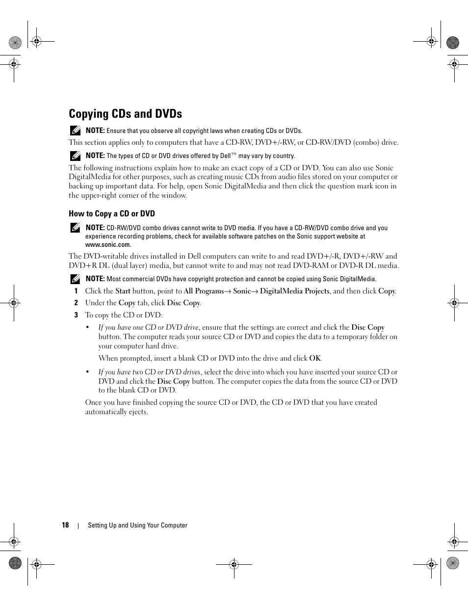 Copying cds and dvds, How to copy a cd or dvd | Dell Dimension 5150/E510 User Manual | Page 18 / 142