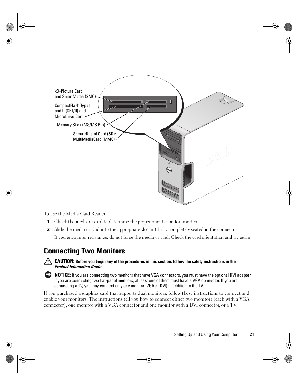 Connecting two monitors | Dell Dimension 5150/E510 User Manual | Page 21 / 142