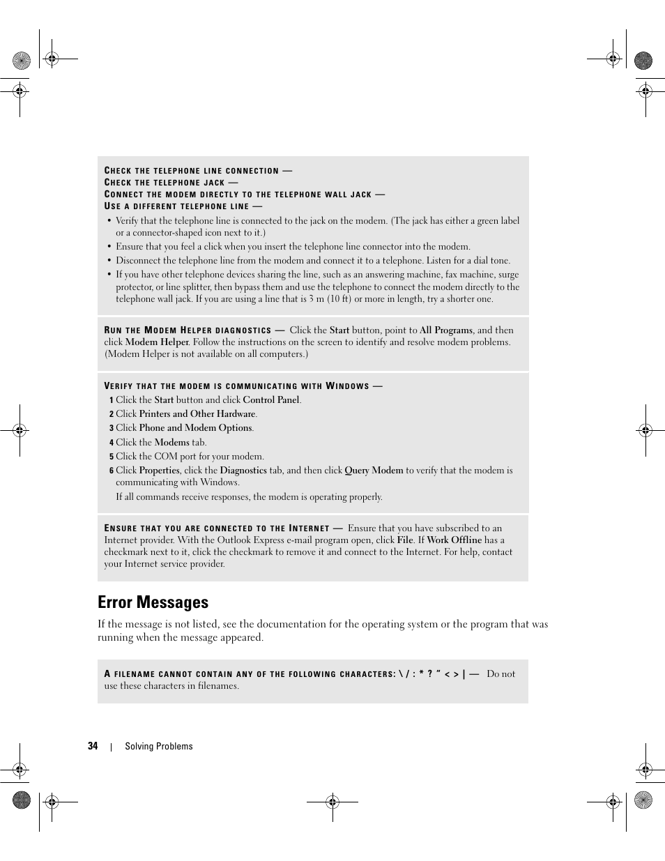 Error messages | Dell Dimension 5150/E510 User Manual | Page 34 / 142