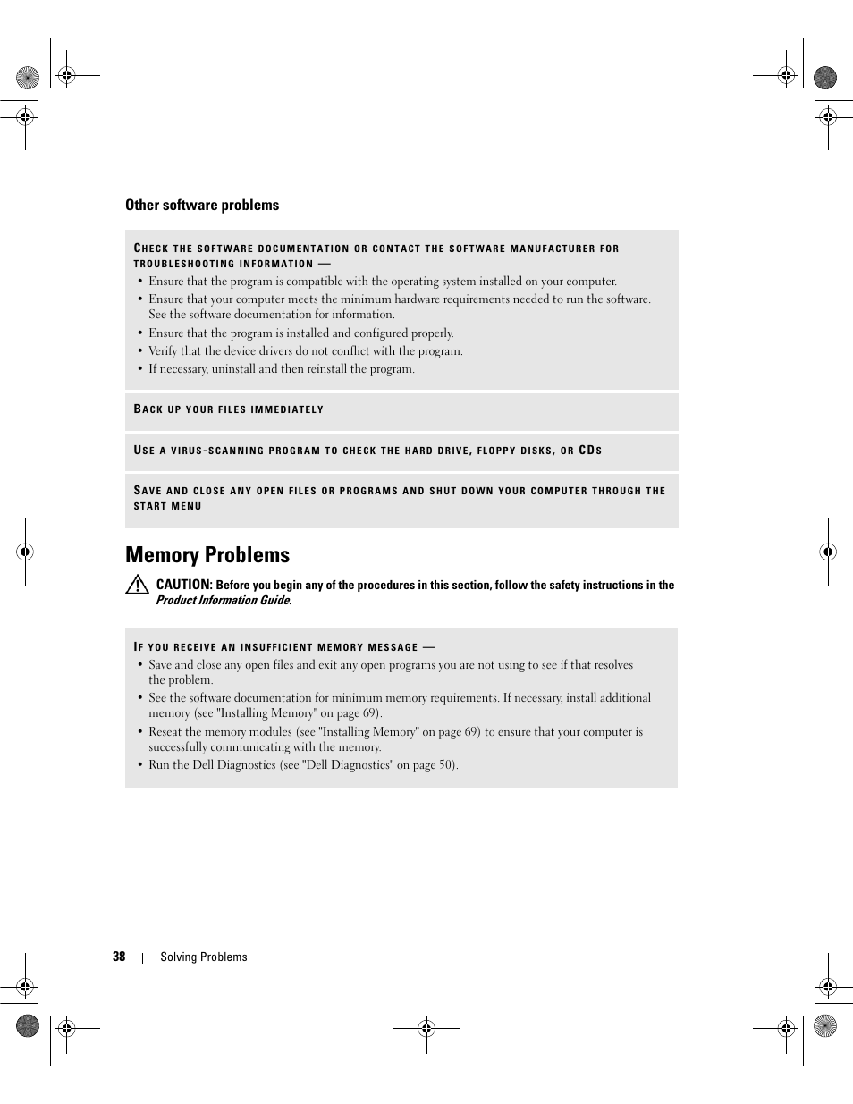 Other software problems, Memory problems | Dell Dimension 5150/E510 User Manual | Page 38 / 142