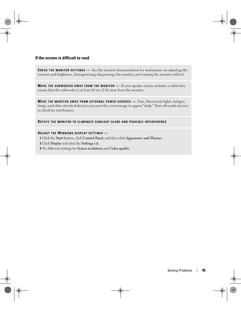 If the screen is difficult to read | Dell Dimension 5150/E510 User Manual | Page 45 / 142