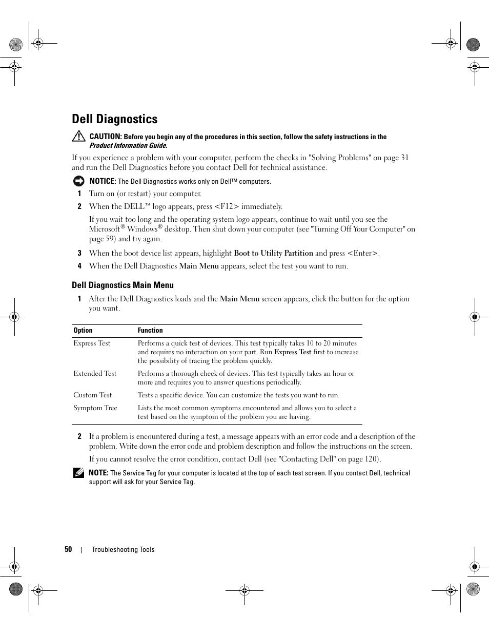 Dell diagnostics, Dell diagnostics main menu | Dell Dimension 5150/E510 User Manual | Page 50 / 142