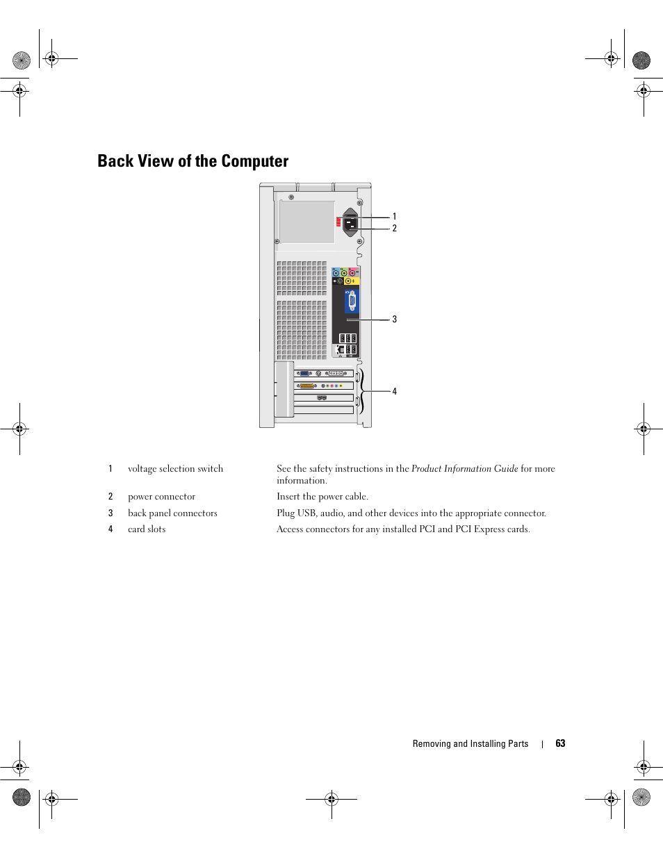 Back view of the computer | Dell Dimension 5150/E510 User Manual | Page 63 / 142