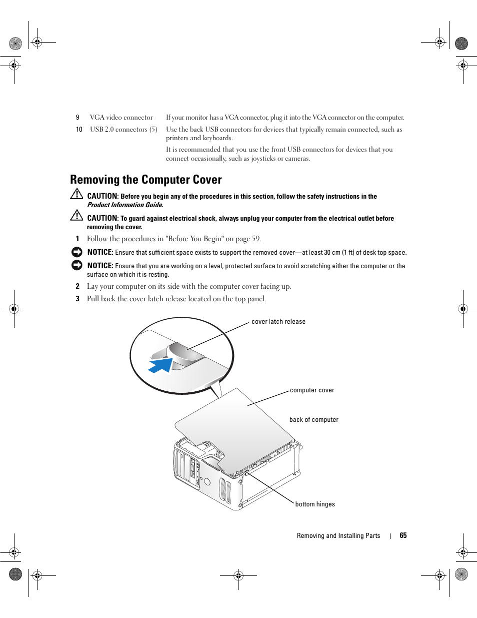 Removing the computer cover | Dell Dimension 5150/E510 User Manual | Page 65 / 142