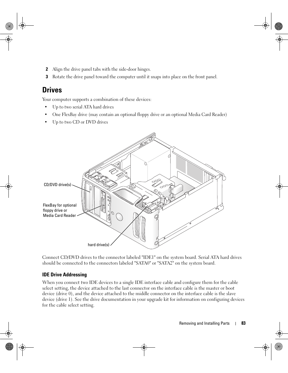 Drives, Ide drive addressing | Dell Dimension 5150/E510 User Manual | Page 83 / 142