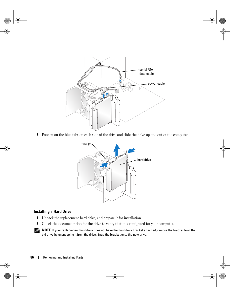 Installing a hard drive | Dell Dimension 5150/E510 User Manual | Page 86 / 142