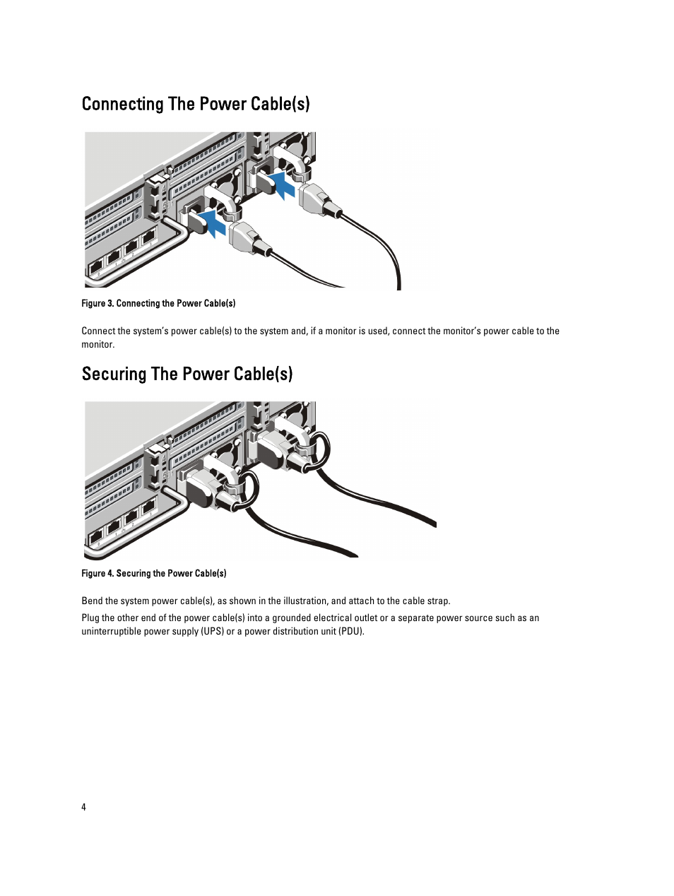 Connecting the power cable(s), Securing the power cable(s) | Dell Powervault DL2300 User Manual | Page 4 / 9
