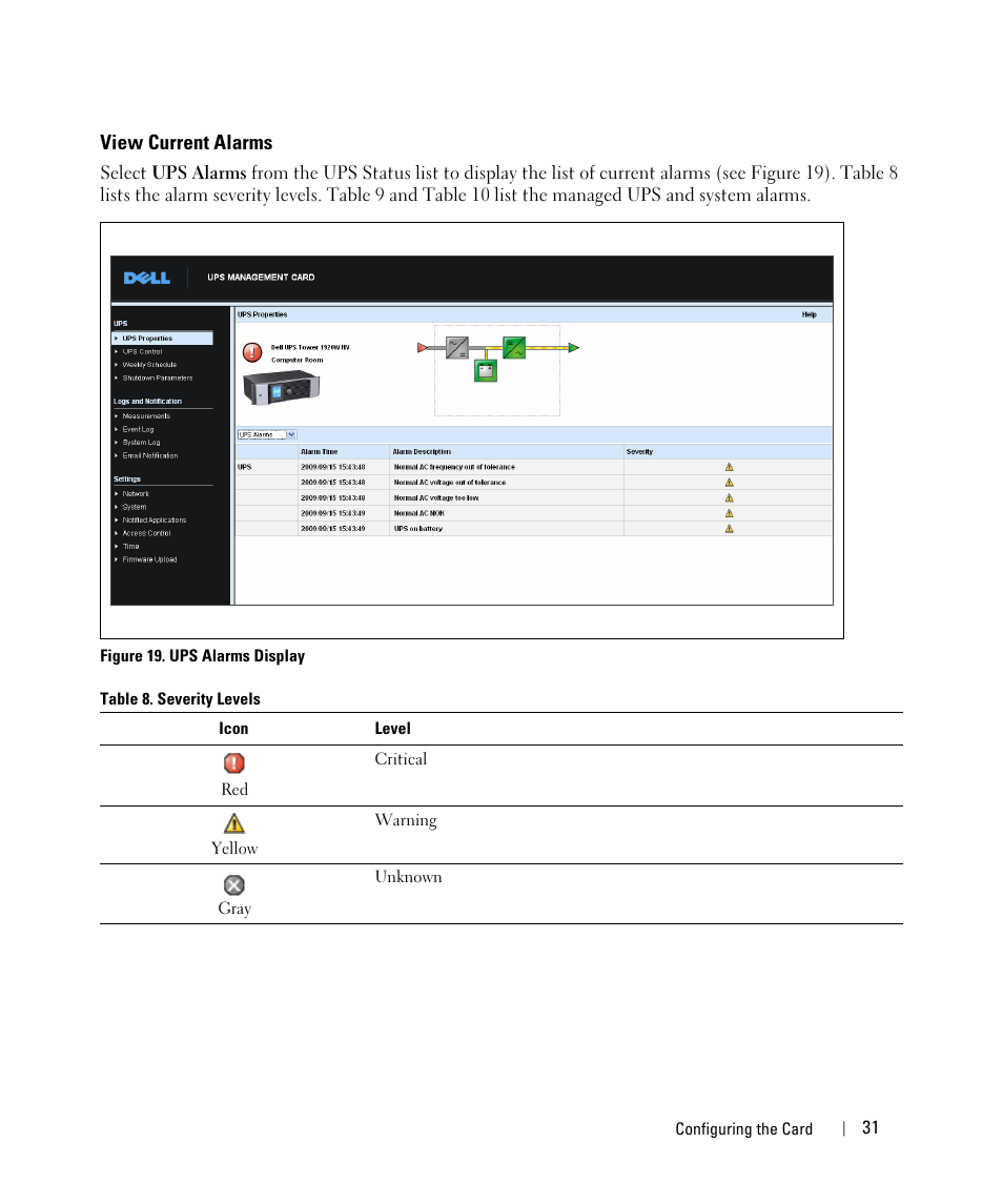 View current alarms | Dell UPS 5600R User Manual | Page 31 / 88