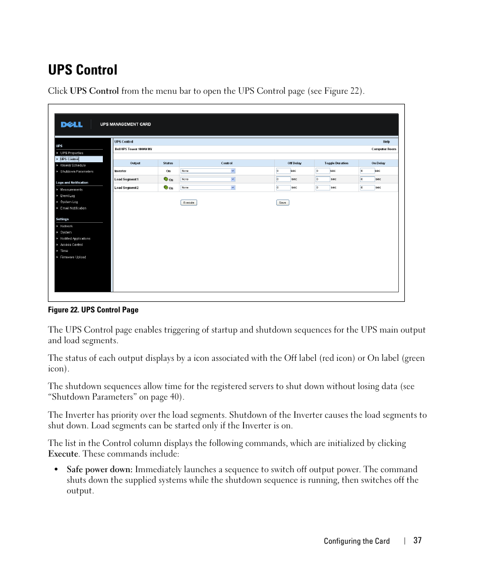 Ups control | Dell UPS 5600R User Manual | Page 37 / 88