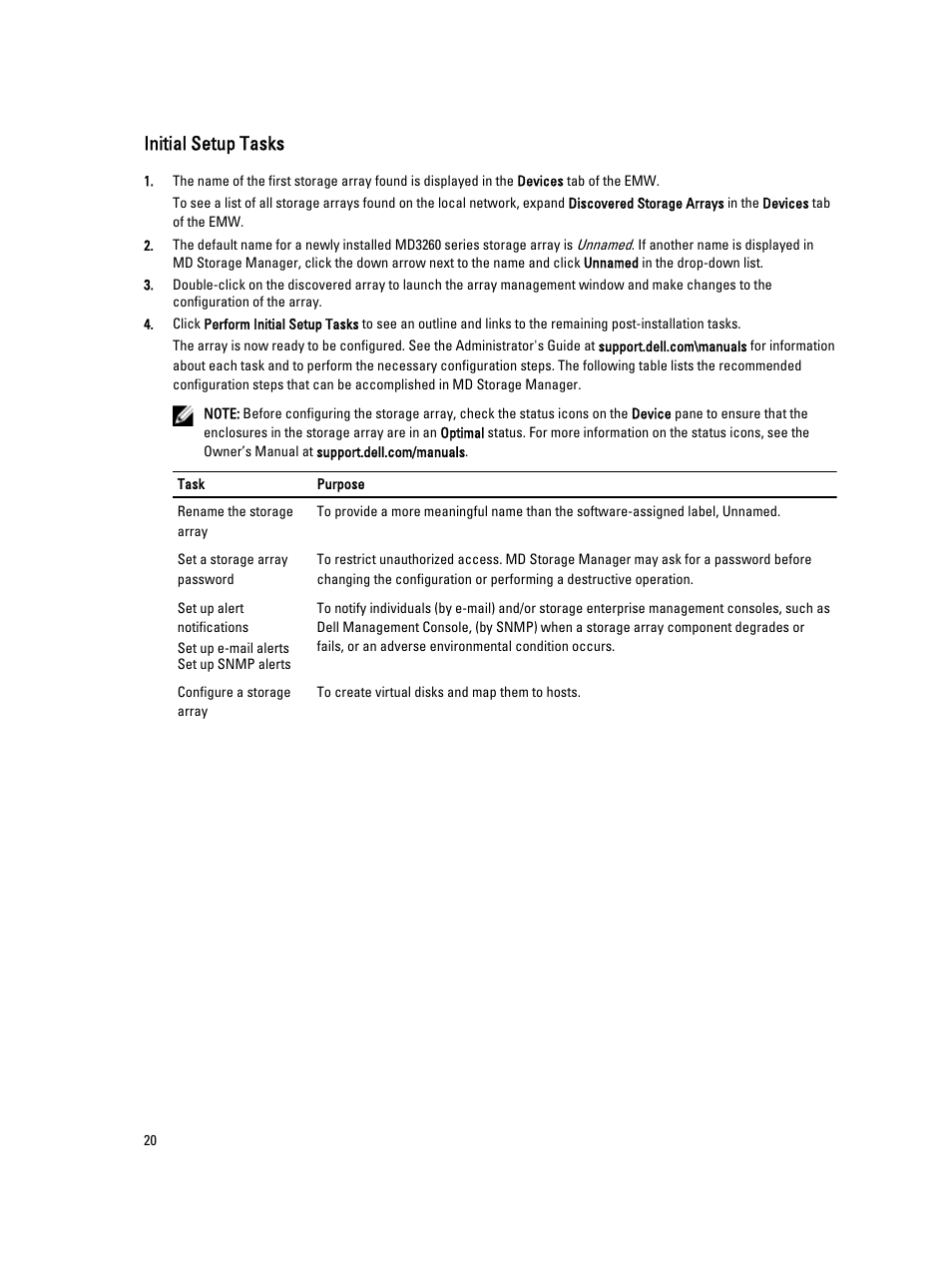 Initial setup tasks | Dell PowerVault MD3260 User Manual | Page 20 / 24