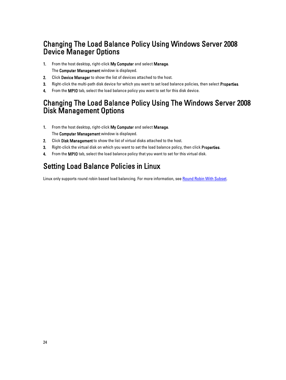 Setting load balance policies in linux | Dell PowerVault MD3260 User Manual | Page 24 / 24