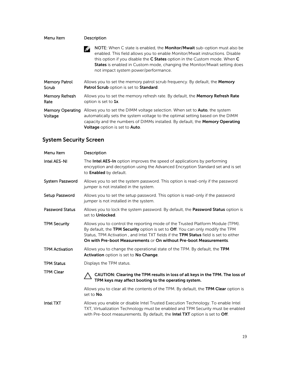 System security screen | Dell PowerEdge VRTX User Manual | Page 19 / 159