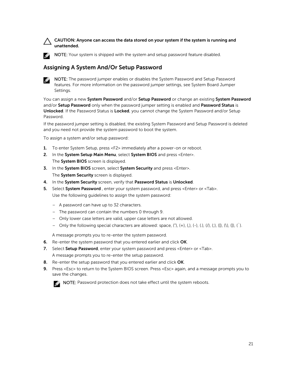 Assigning a system and/or setup password | Dell PowerEdge VRTX User Manual | Page 21 / 159