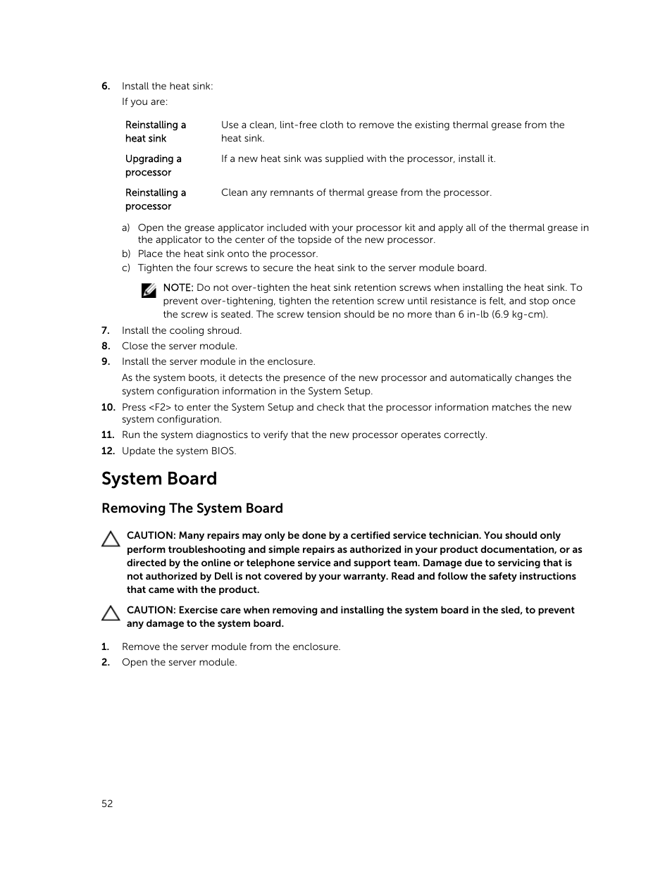 System board, Removing the system board | Dell PowerEdge VRTX User Manual | Page 52 / 159