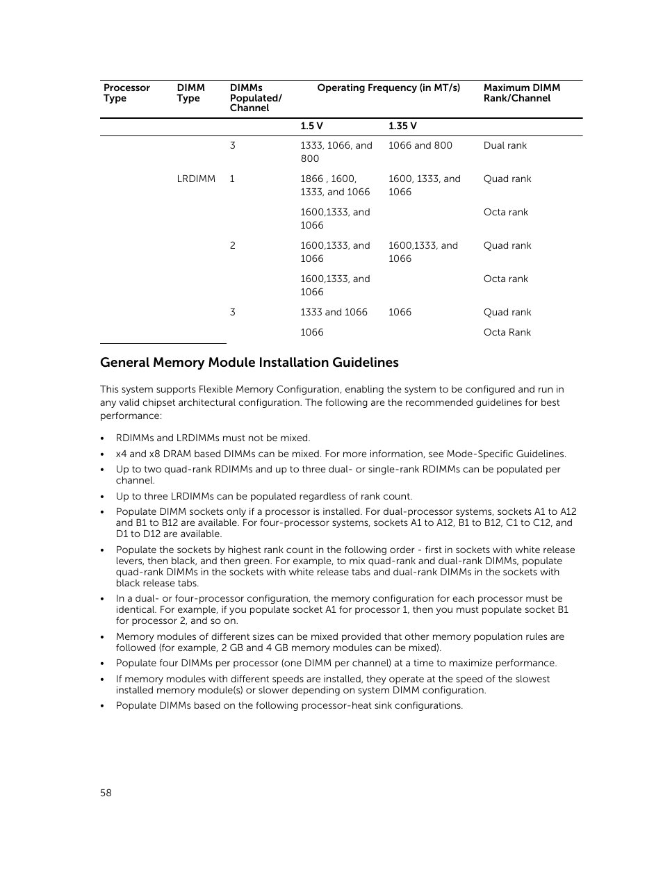 General memory module installation guidelines | Dell PowerEdge VRTX User Manual | Page 58 / 159