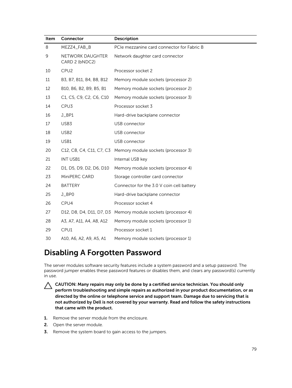 Disabling a forgotten password | Dell PowerEdge VRTX User Manual | Page 79 / 159