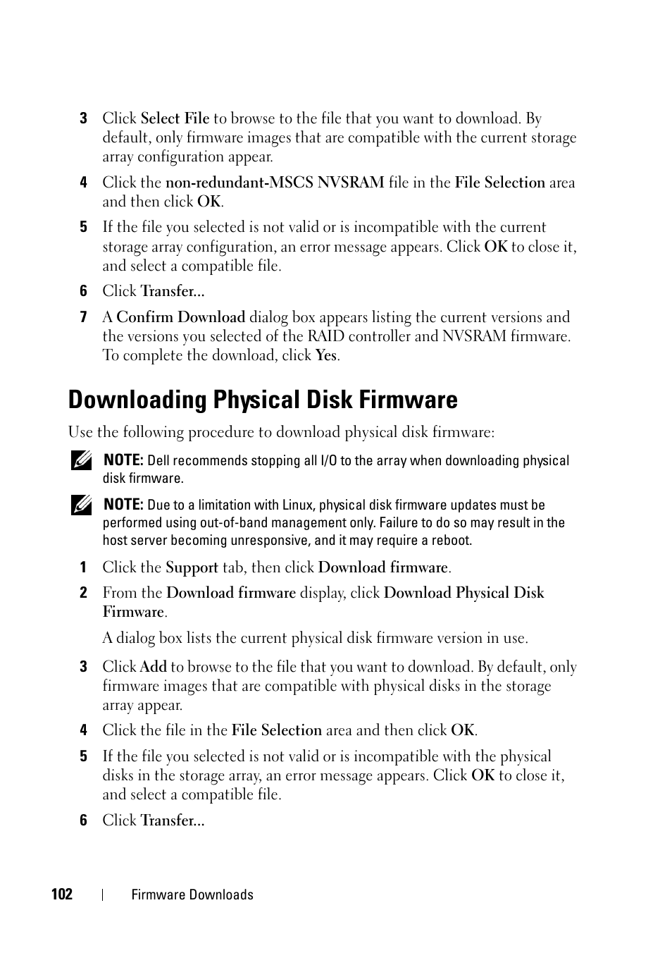 Downloading physical disk firmware | Dell PowerVault MD3000 User Manual | Page 102 / 120