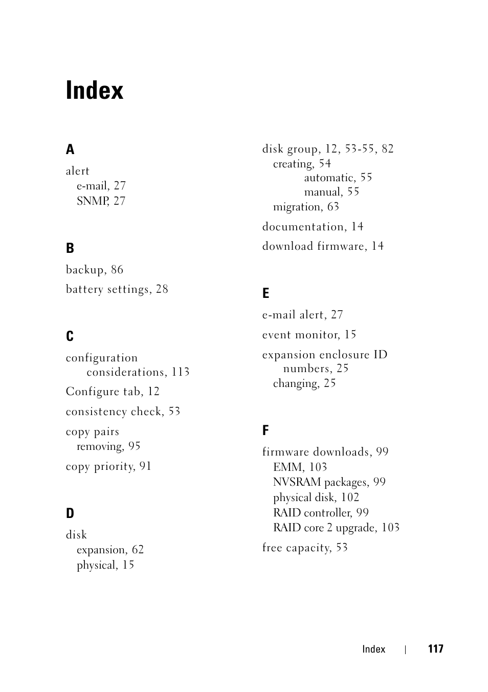 Index | Dell PowerVault MD3000 User Manual | Page 117 / 120