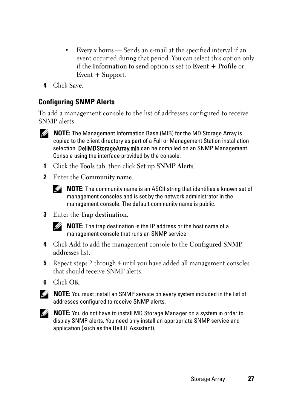 Configuring snmp alerts | Dell PowerVault MD3000 User Manual | Page 27 / 120