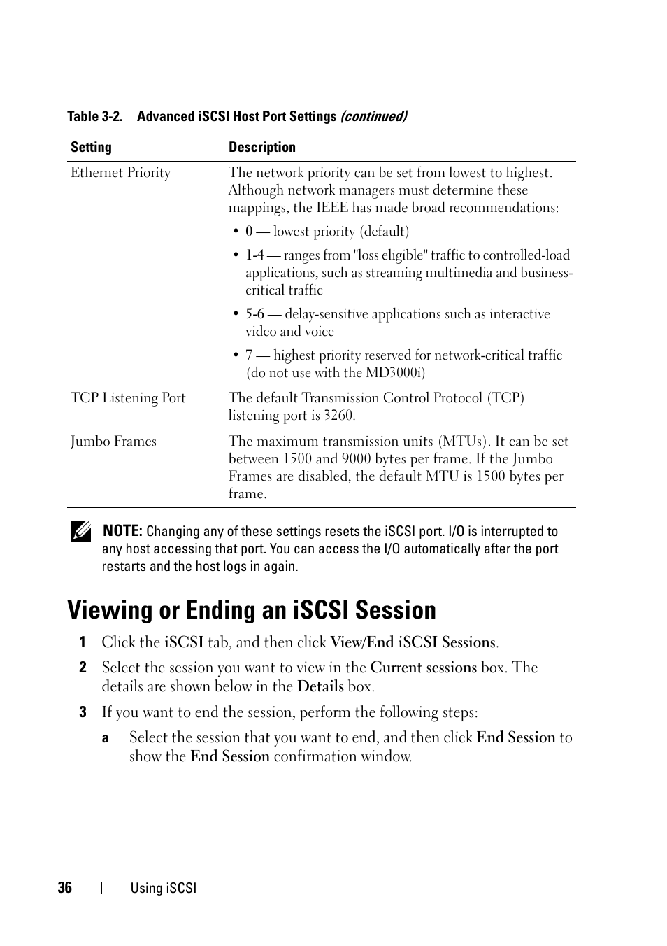 Viewing or ending an iscsi session | Dell PowerVault MD3000 User Manual | Page 36 / 120