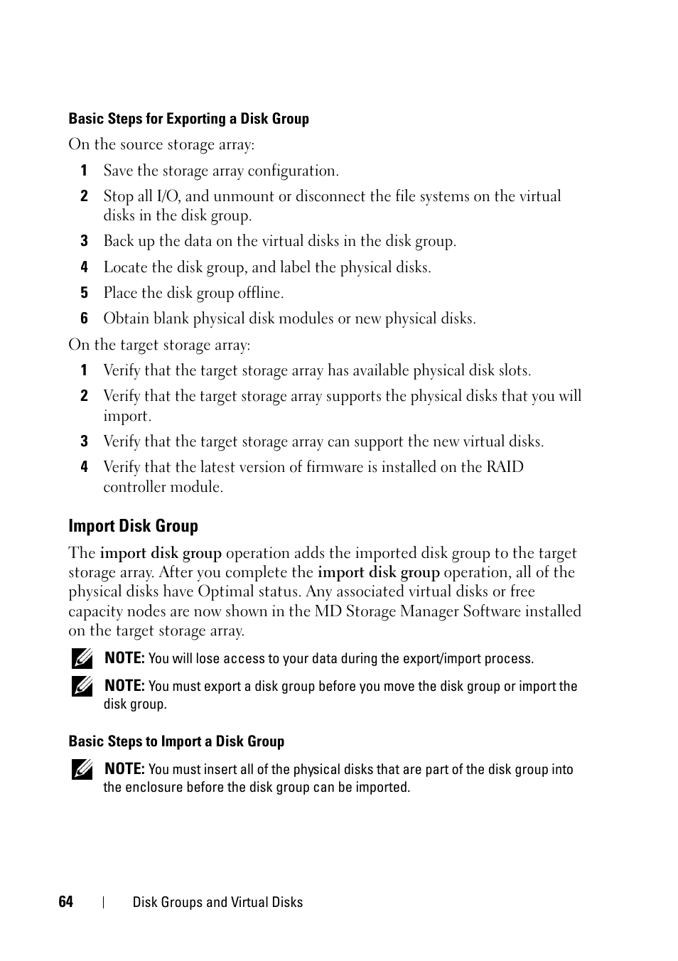 Import disk group | Dell PowerVault MD3000 User Manual | Page 64 / 120