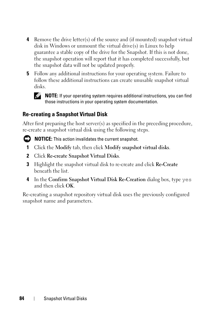 Re-creating a snapshot virtual disk | Dell PowerVault MD3000 User Manual | Page 84 / 120