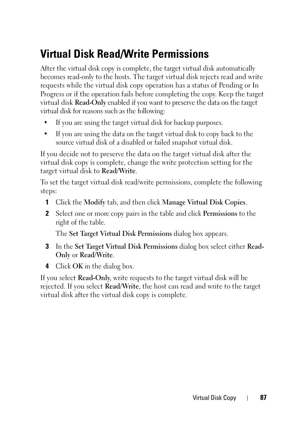 Virtual disk read/write permissions | Dell PowerVault MD3000 User Manual | Page 87 / 120