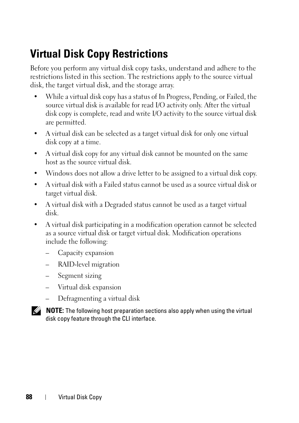Virtual disk copy restrictions | Dell PowerVault MD3000 User Manual | Page 88 / 120
