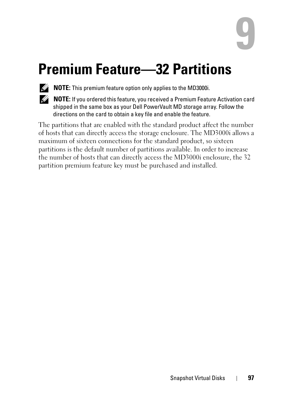 Premium feature-32 partitions, Premium feature—32 partitions | Dell PowerVault MD3000 User Manual | Page 97 / 120