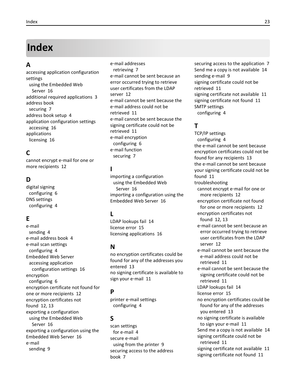 Index | Dell B3465dnf Mono Laser Multifunction Printer User Manual | Page 23 / 24