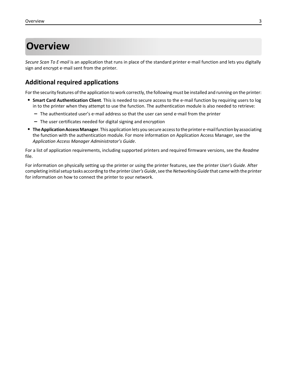 Overview, Additional required applications | Dell B3465dnf Mono Laser Multifunction Printer User Manual | Page 3 / 24