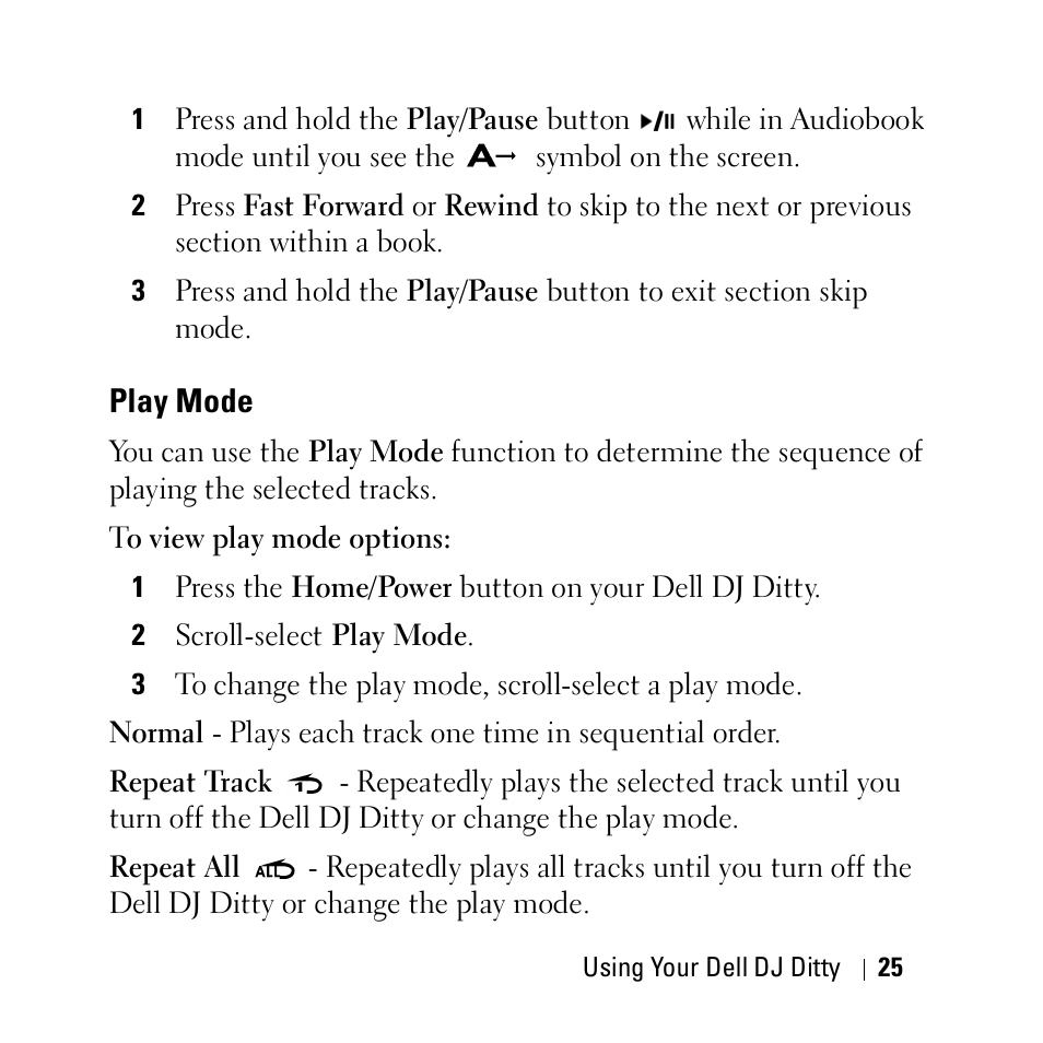 Play mode | Dell DJ Ditty User Manual | Page 25 / 70