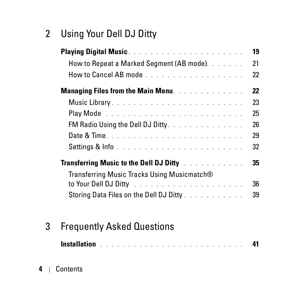 2 using your dell dj ditty, 3 frequently asked questions | Dell DJ Ditty User Manual | Page 4 / 70