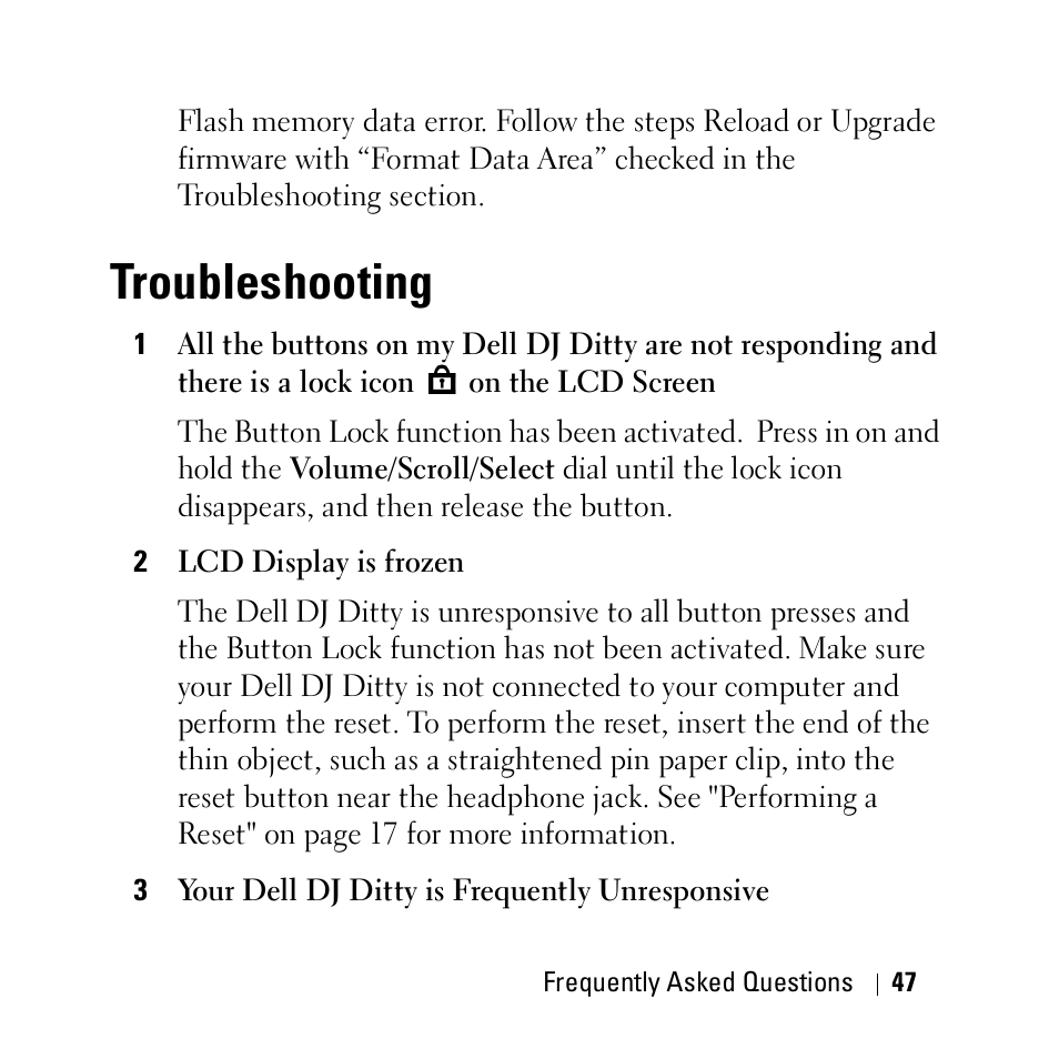 Troubleshooting | Dell DJ Ditty User Manual | Page 47 / 70