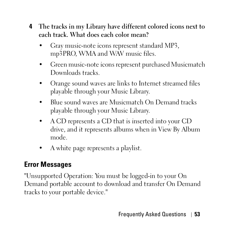Error messages | Dell DJ Ditty User Manual | Page 53 / 70