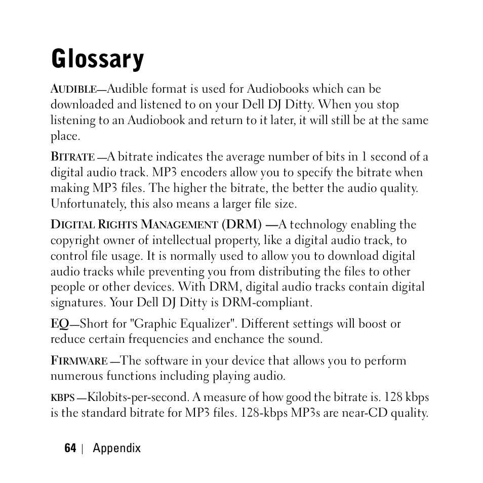 Glossary | Dell DJ Ditty User Manual | Page 64 / 70