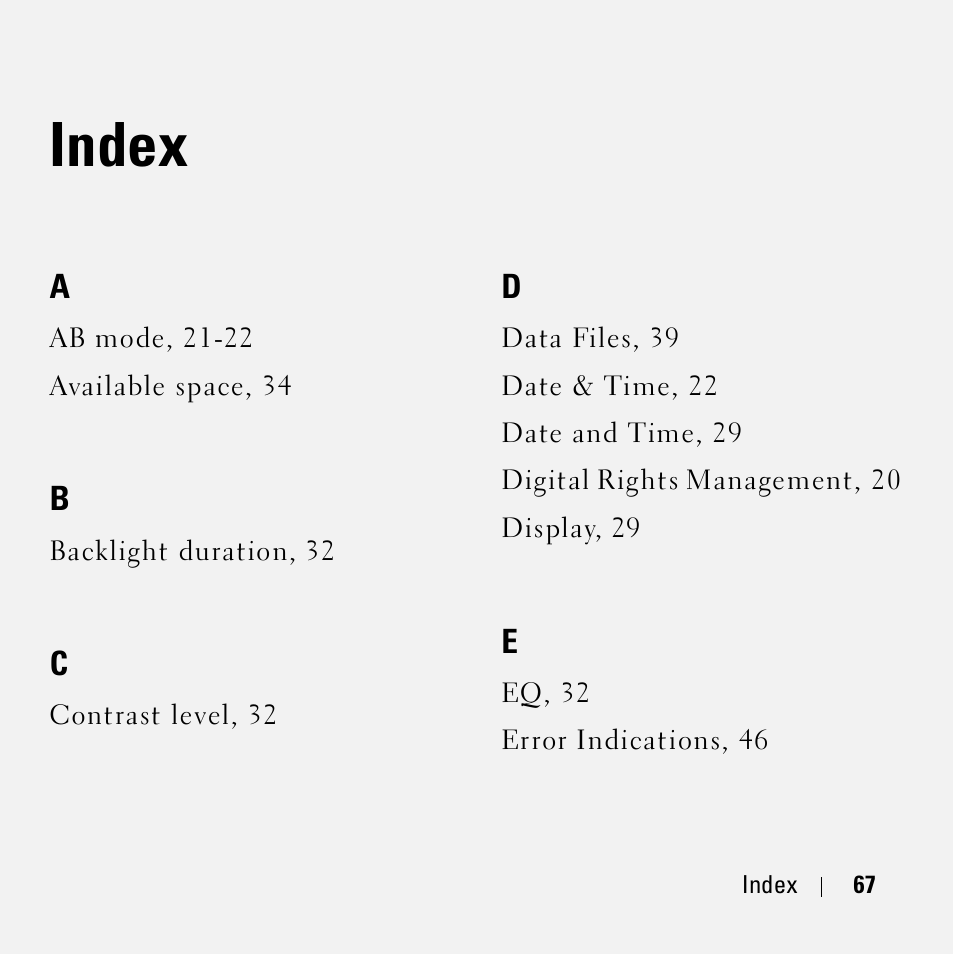 Index | Dell DJ Ditty User Manual | Page 67 / 70