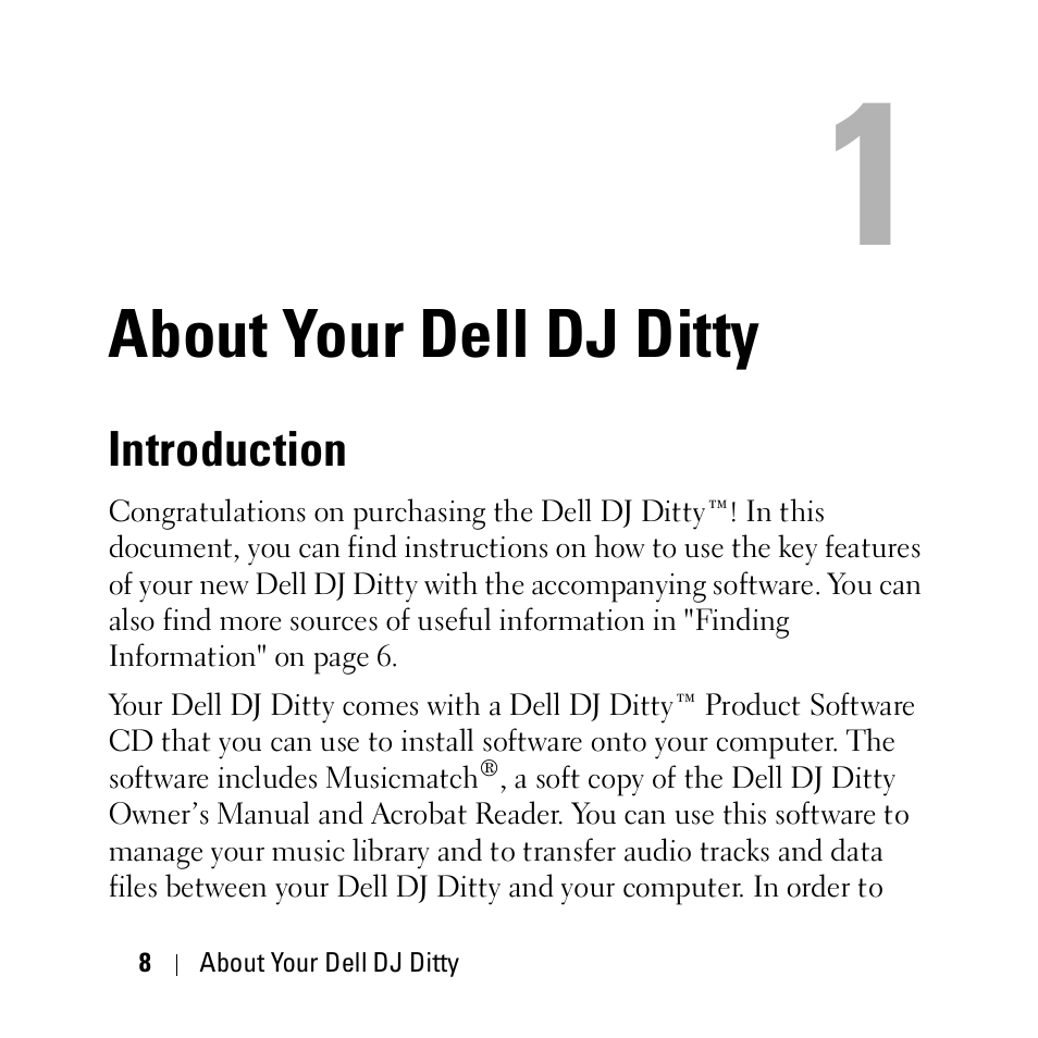About your dell dj ditty, Introduction, 1 about your dell dj ditty | Dell DJ Ditty User Manual | Page 8 / 70