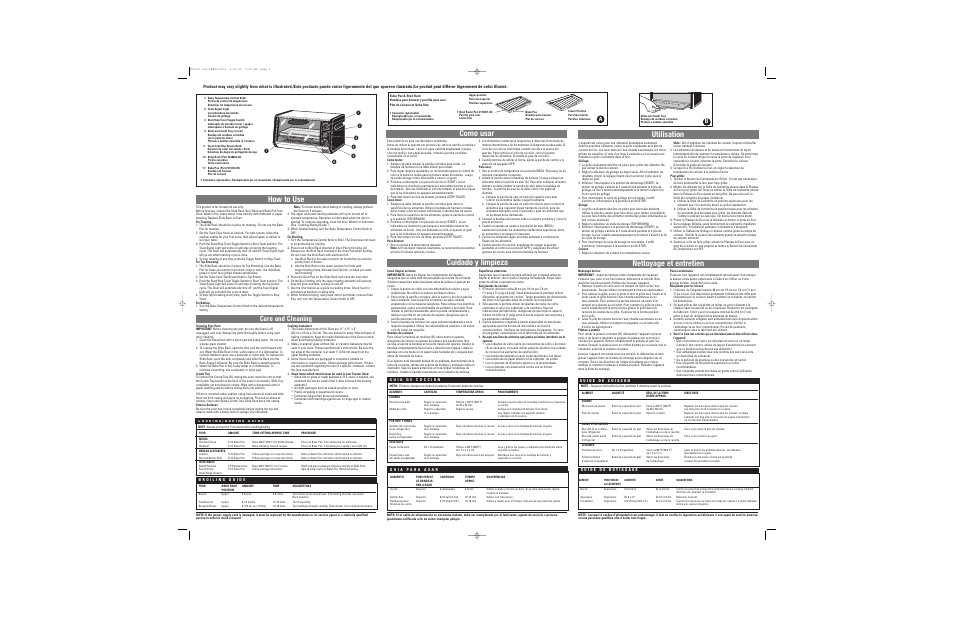 How to use, Como usar utilisation, Cuidado y limpieza | Nettoyage et entretien, Care and cleaning | Black & Decker TRO300 User Manual | Page 2 / 2