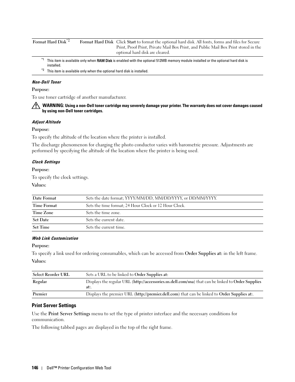 Print server settings | Dell C3760dn Color Laser Printer User Manual | Page 148 / 412