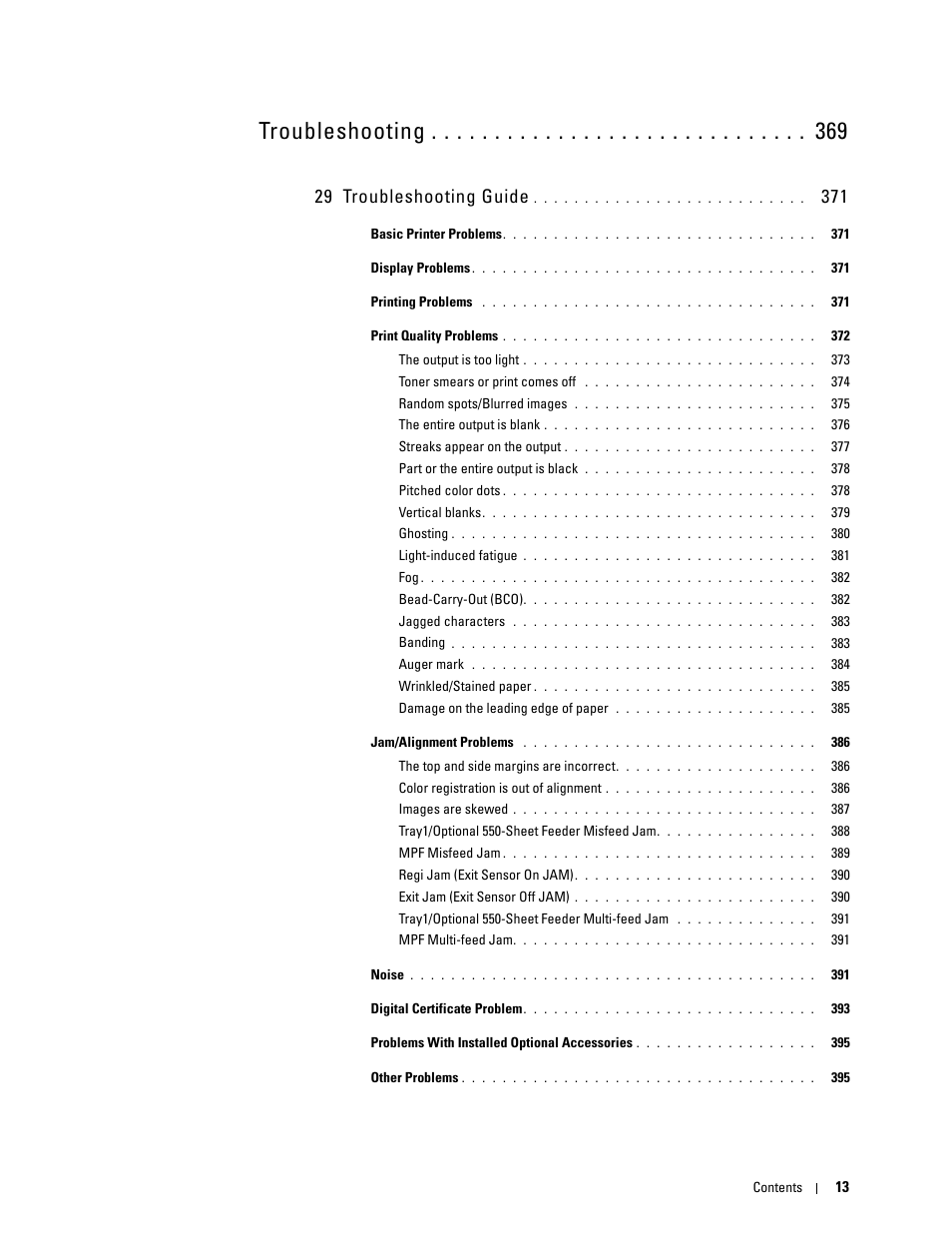 29 troubleshooting guide 371, Troubleshooting, 29 troubleshooting guide | Dell C3760dn Color Laser Printer User Manual | Page 15 / 412