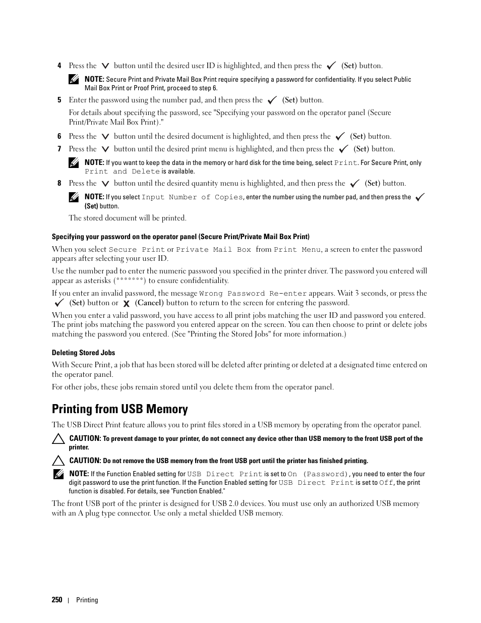 Printing from usb memory, Printing from usb memory (usb direct print) | Dell C3760dn Color Laser Printer User Manual | Page 252 / 412