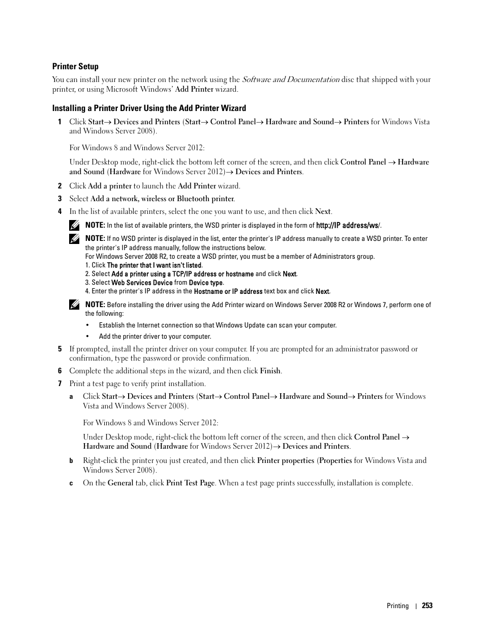 Printer setup | Dell C3760dn Color Laser Printer User Manual | Page 255 / 412