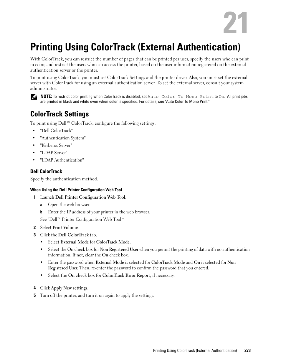 Colortrack settings, Dell colortrack | Dell C3760dn Color Laser Printer User Manual | Page 275 / 412