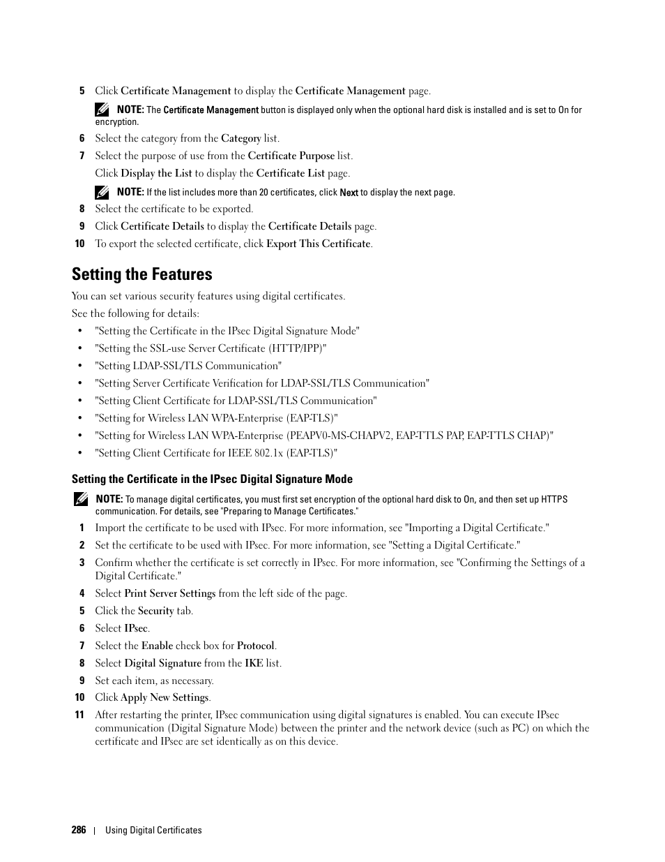 Setting the features | Dell C3760dn Color Laser Printer User Manual | Page 288 / 412