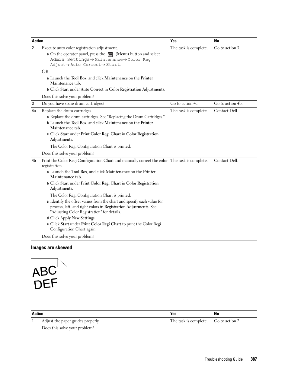 Images are skewed | Dell C3760dn Color Laser Printer User Manual | Page 389 / 412