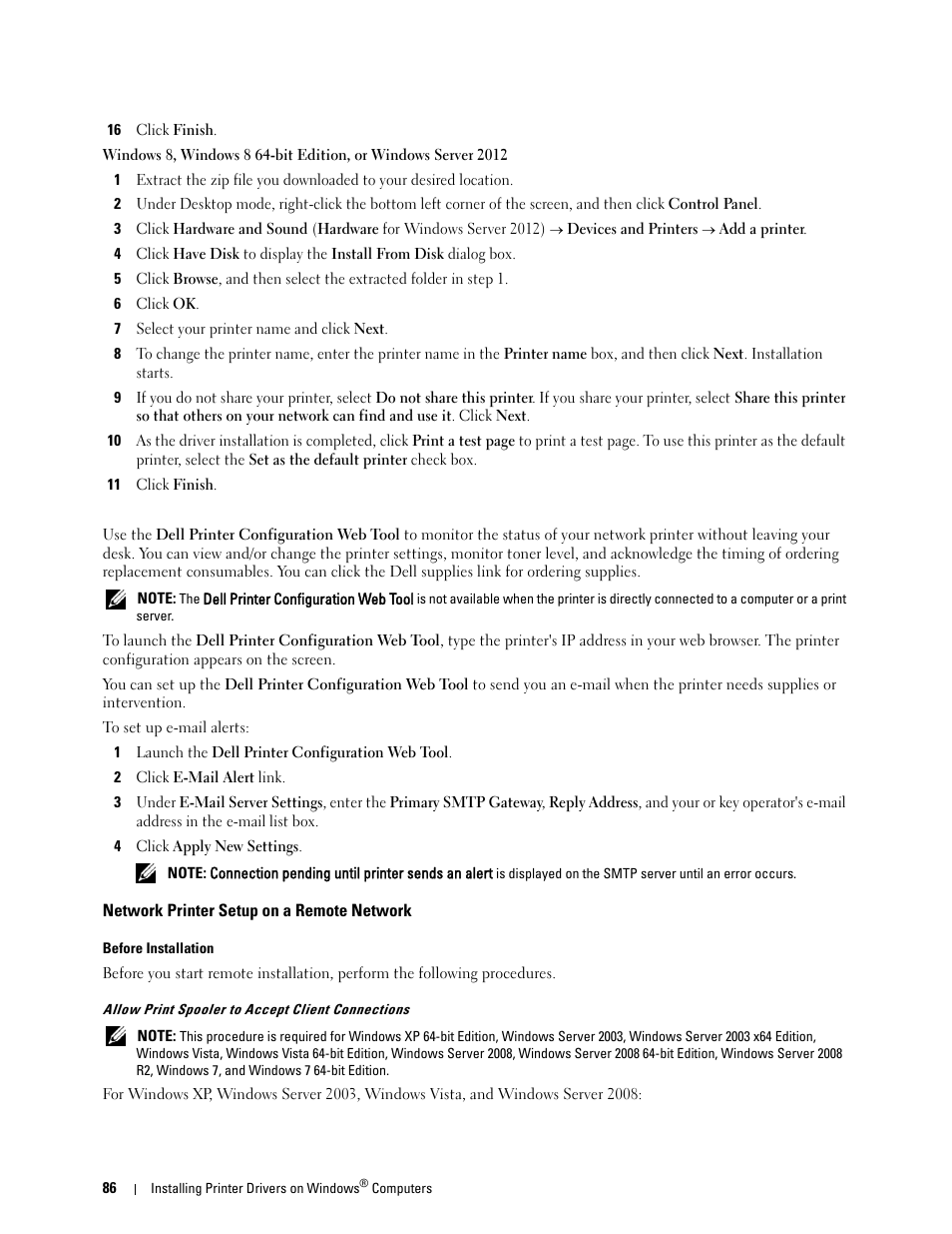 Network printer setup on a remote network | Dell C3760dn Color Laser Printer User Manual | Page 88 / 412